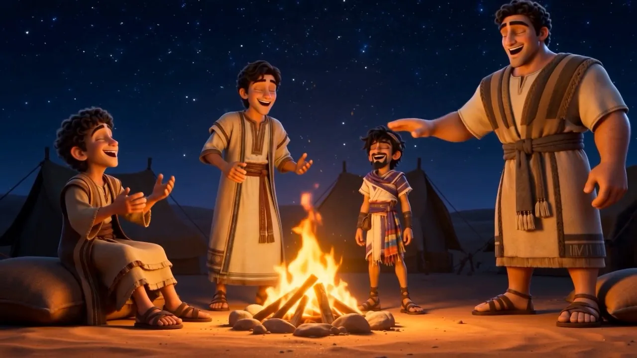 The whole fire circle bursts out laughing