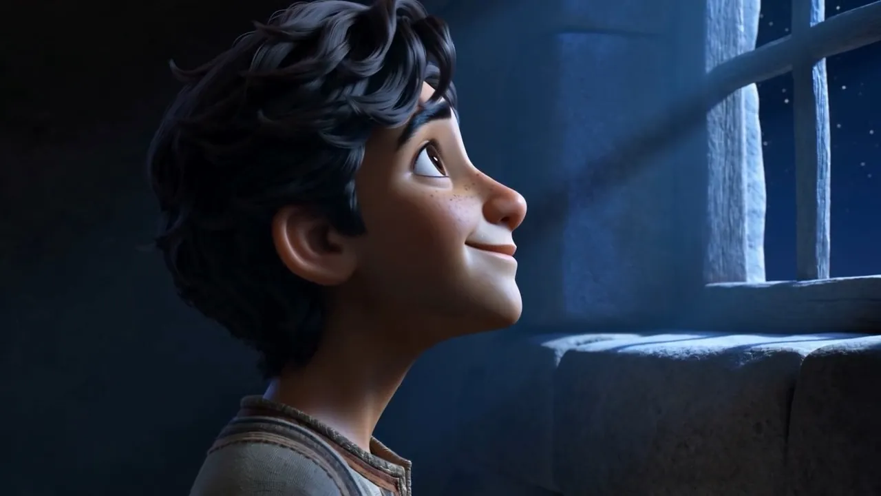 Daniel's face turns toward the window light and softens