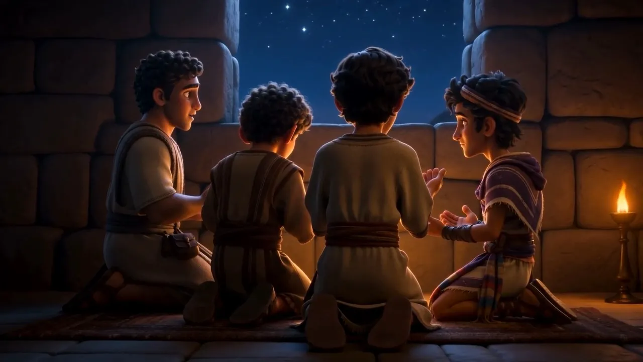 They pray together under the starry window