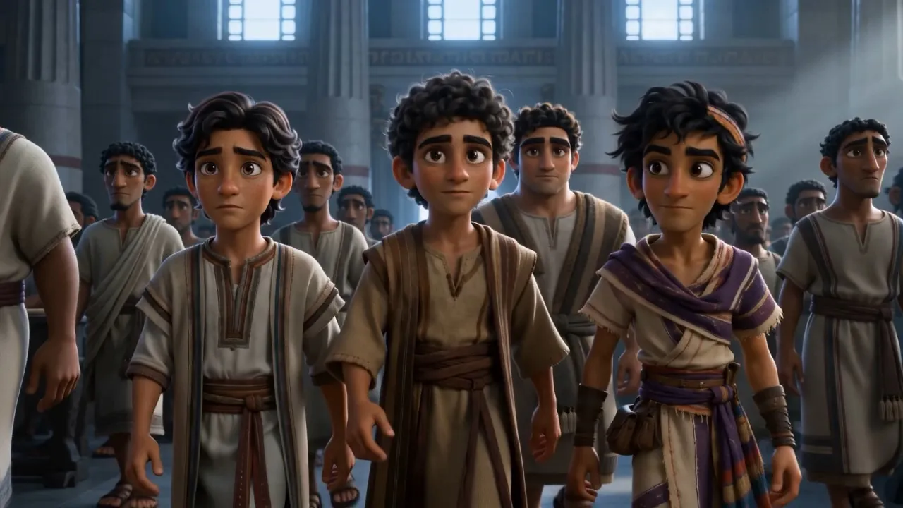 The four wait in the registry line among the other boys