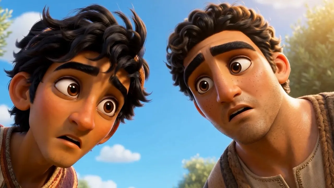 Two of the boys trade a wide-eyed look