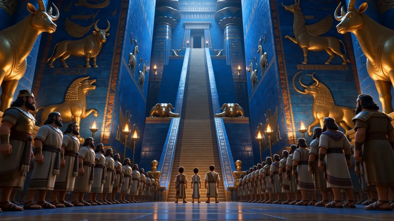 The throne hall — a torchlit mountain of blue and gold