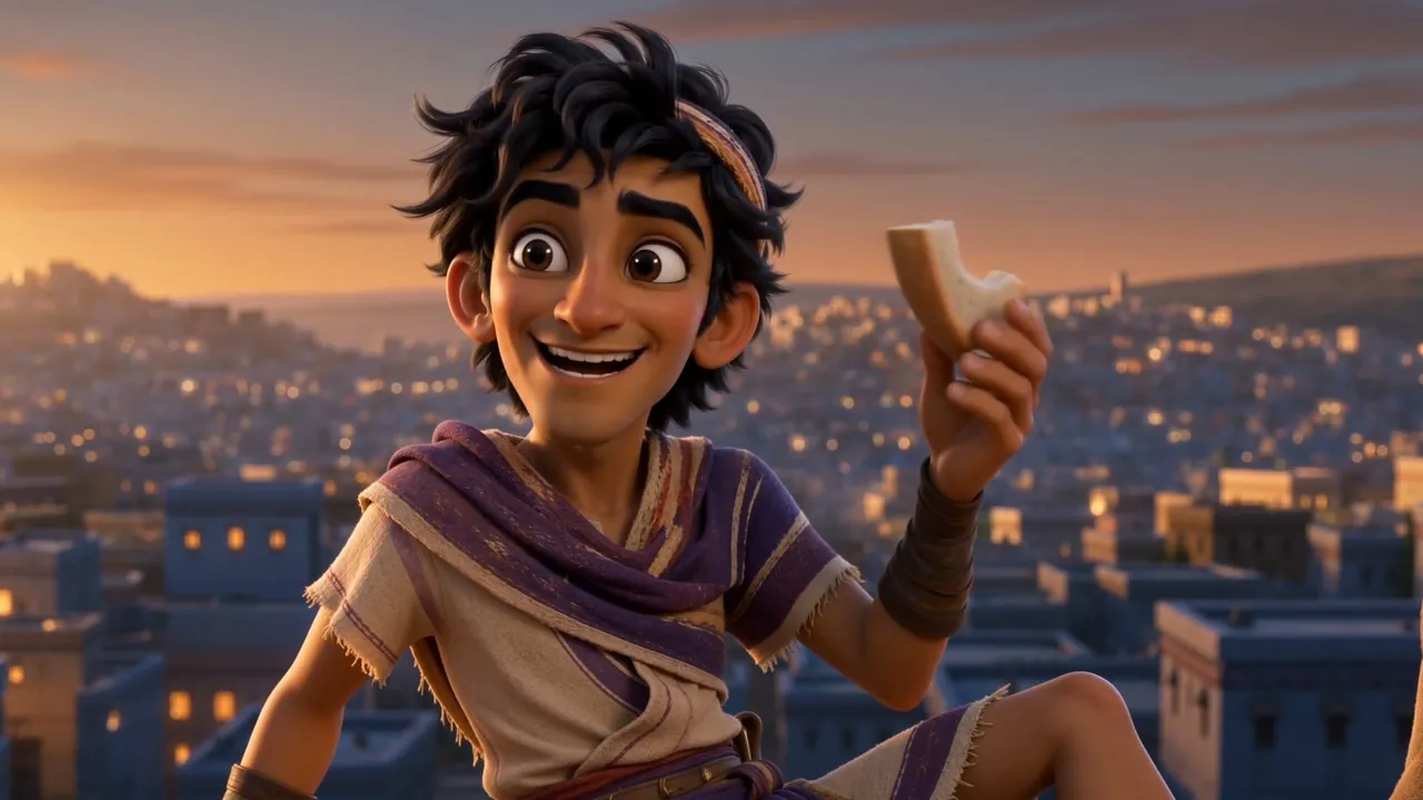 Azariah tells a story, bread in hand