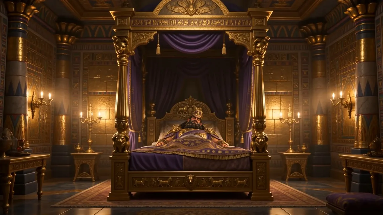 The king's golden bedchamber, candles low