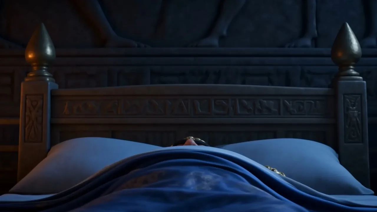 The bed in the dark, sheets rising