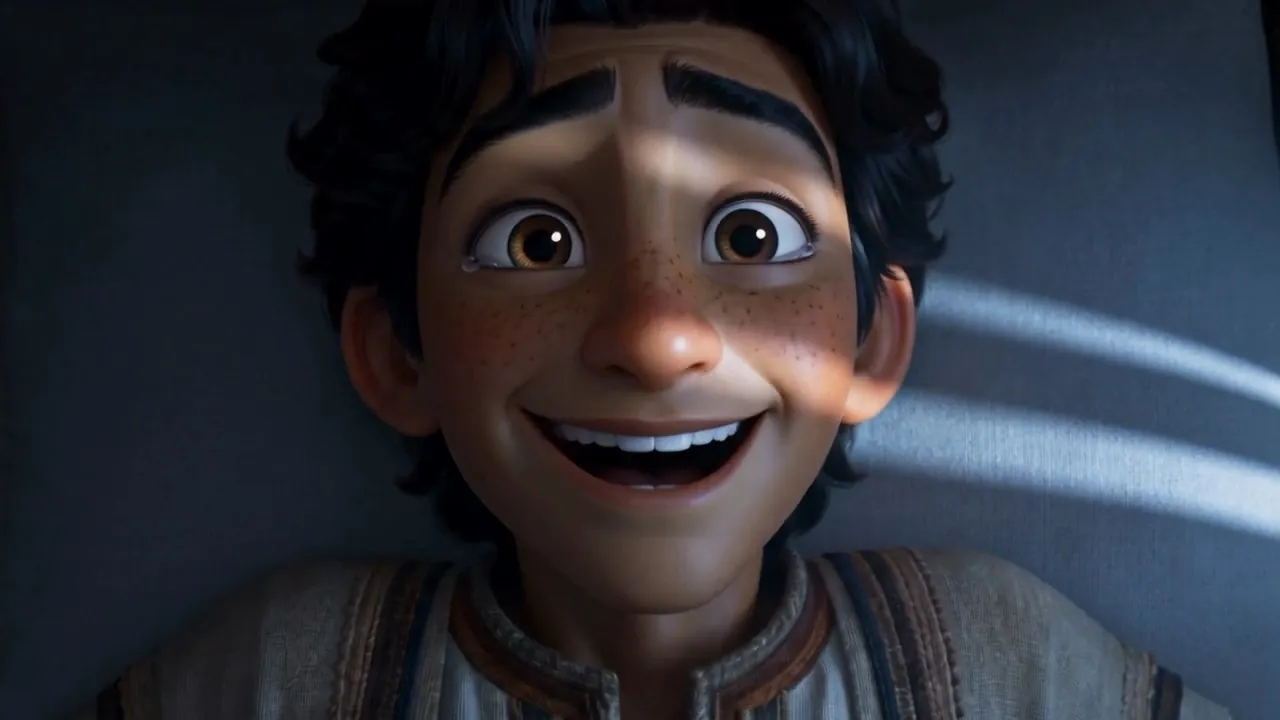 A grin spreads across Daniel's whole face