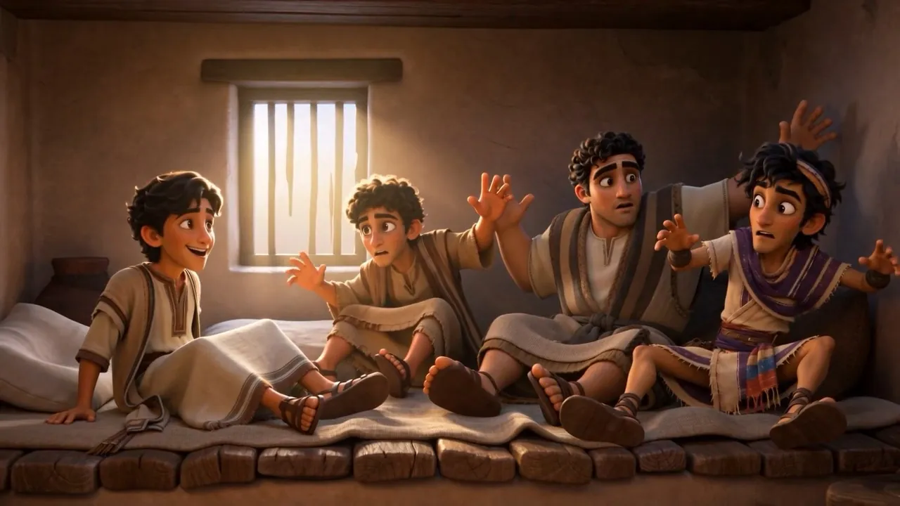 He wakes the other three, talking fast