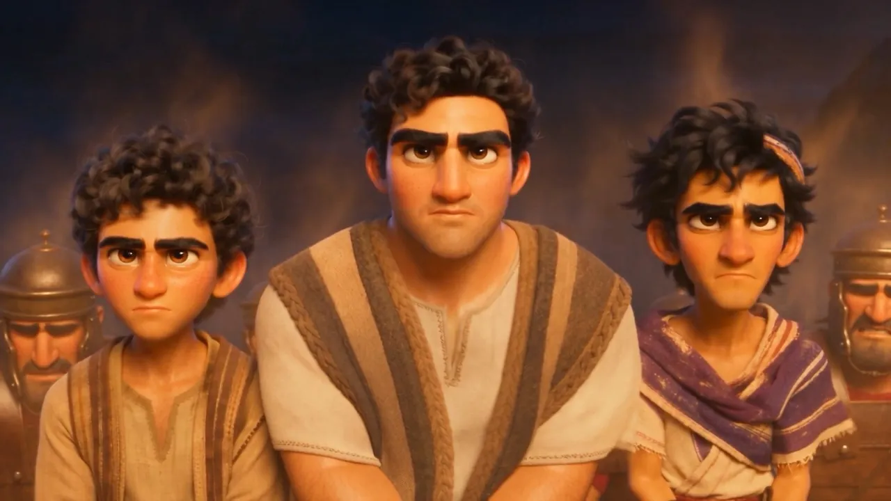 Three faces, resolute, climbing into the heat