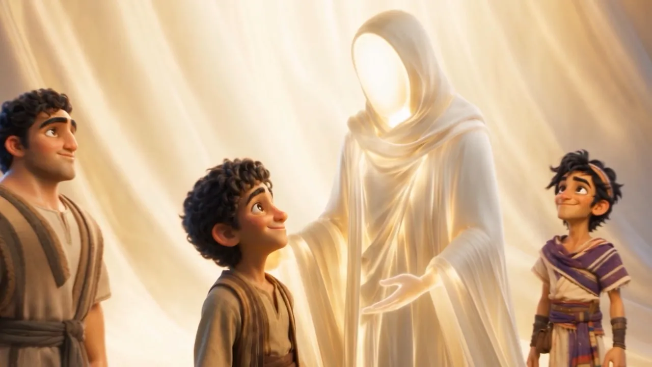 A hand of light reaches toward them