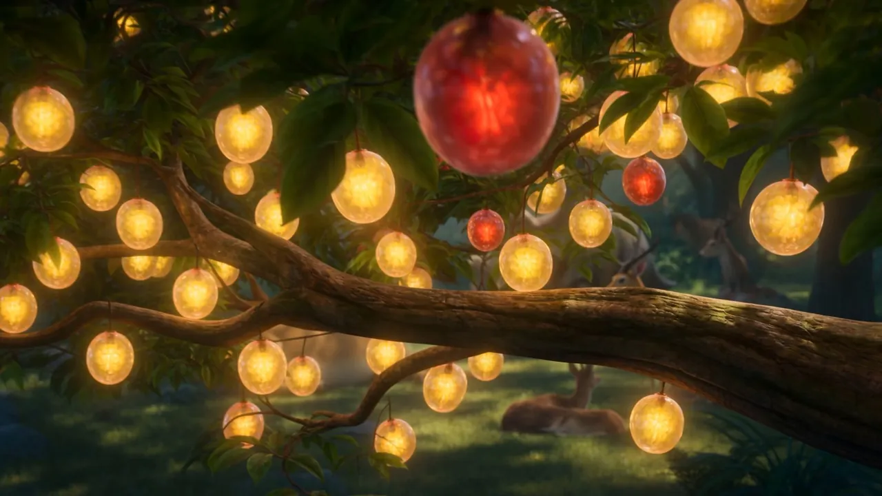 Branches hang with fruit that glows like lanterns