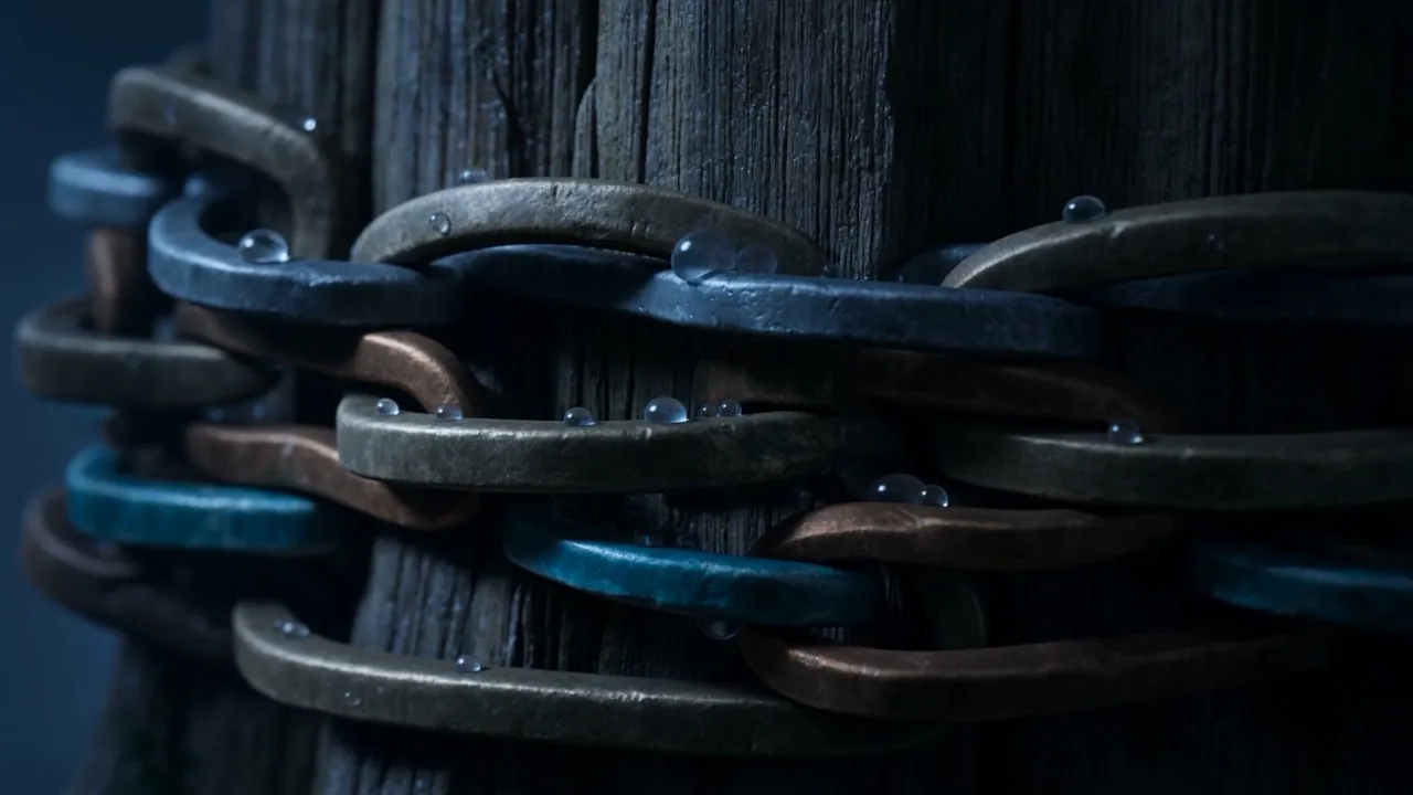 Bands of iron and bronze chain the stump
