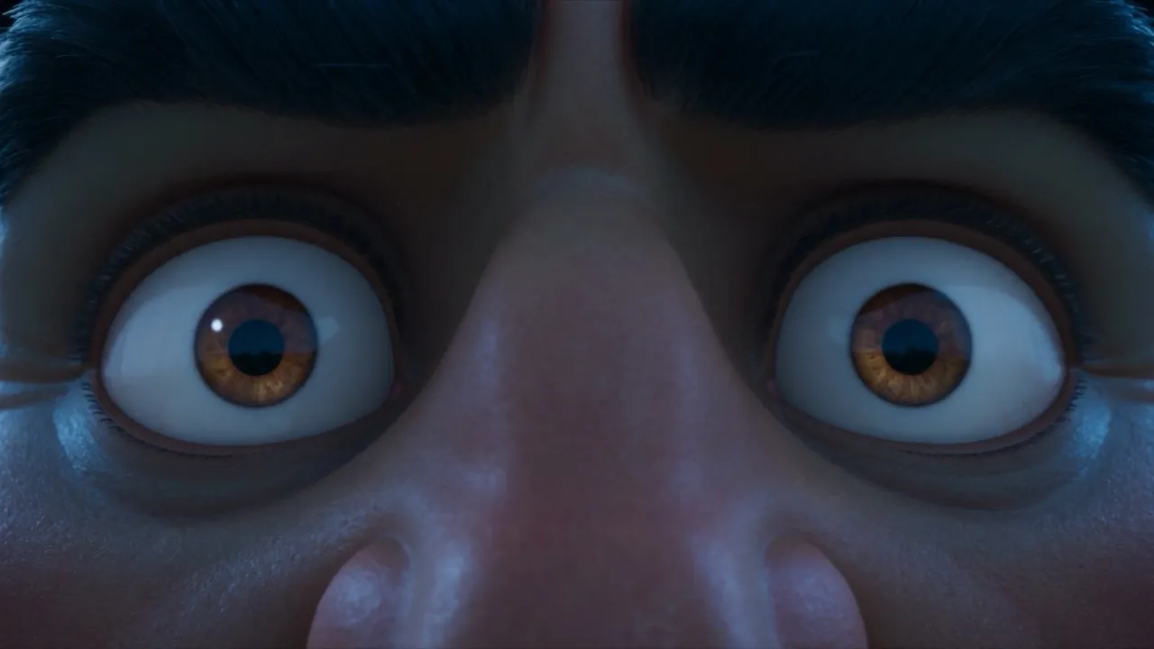 His pupils shrink — a voice is falling from the sky