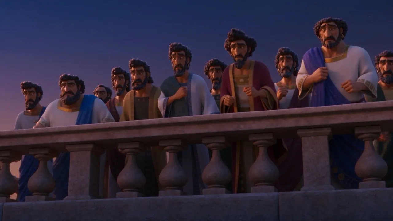The court watches from the balustrade, silent