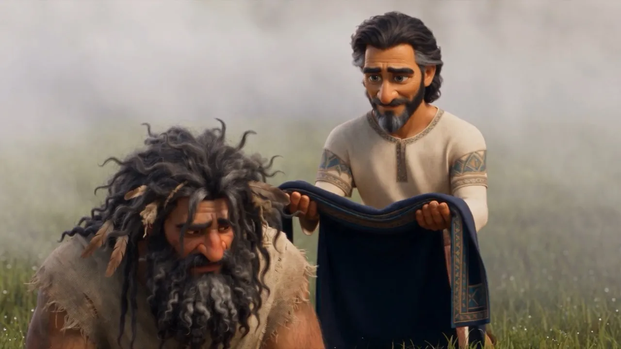 Daniel takes off his own cloak and holds it out
