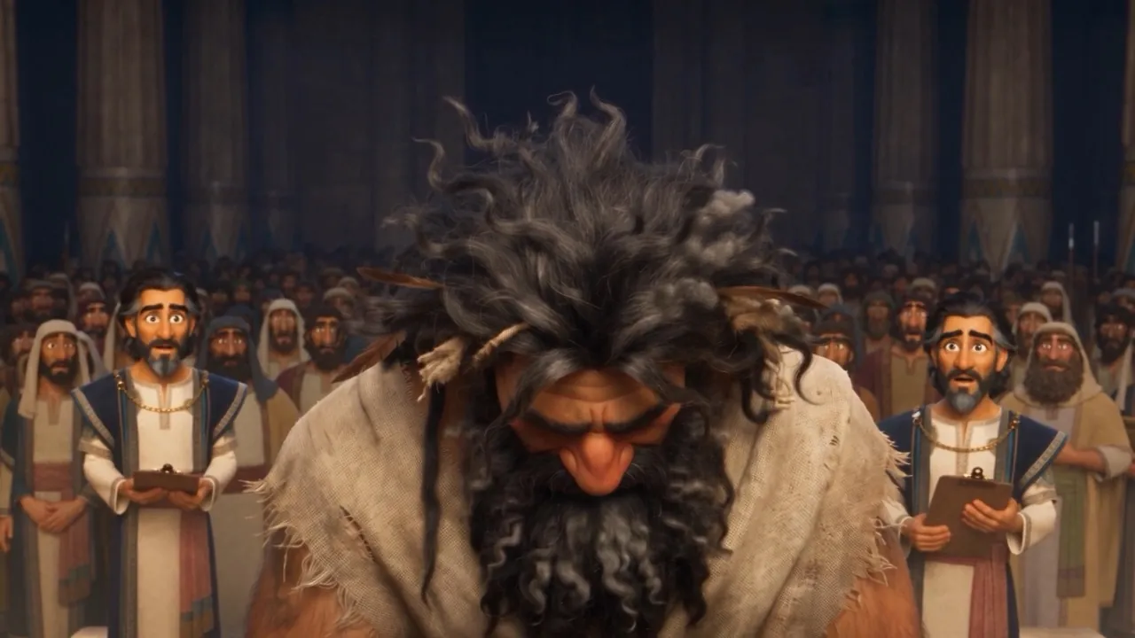 He bows his wild head before the assembly