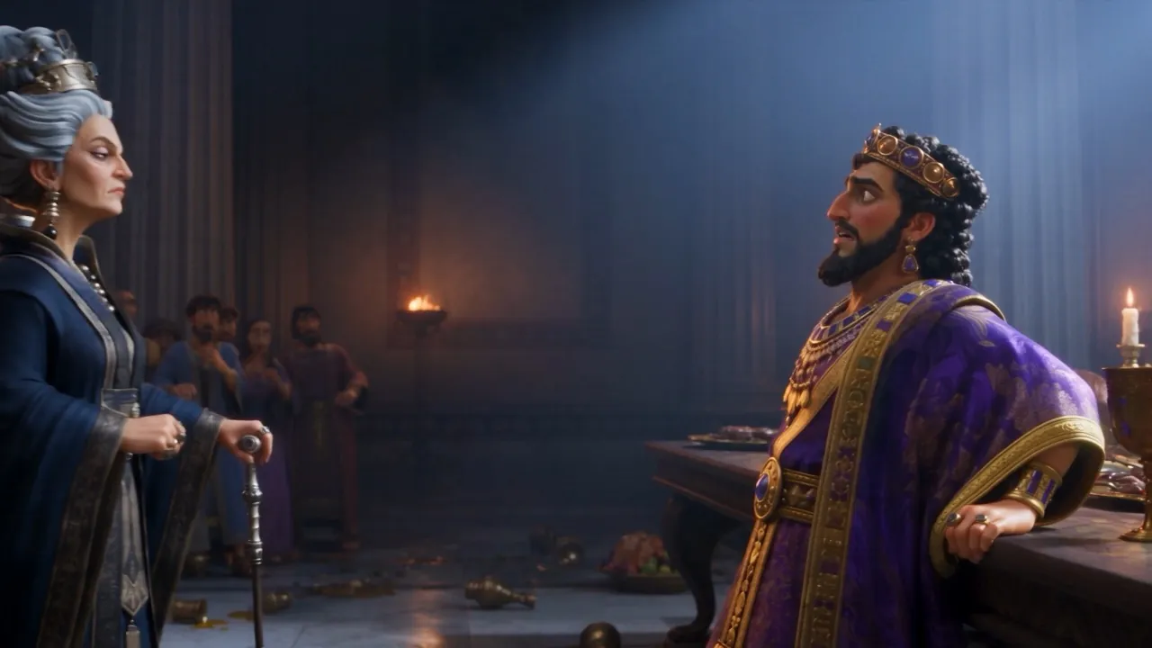 The queen mother faces the trembling king