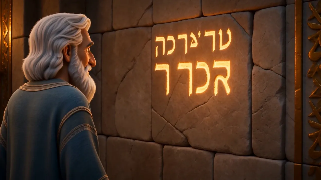 Daniel turns to the wall — letters of fire on the stone