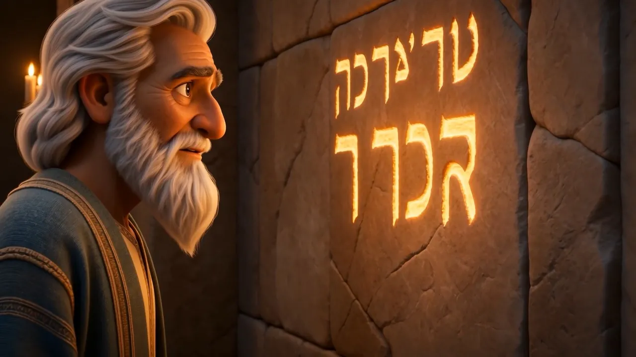 The burning words reflect in his old eyes