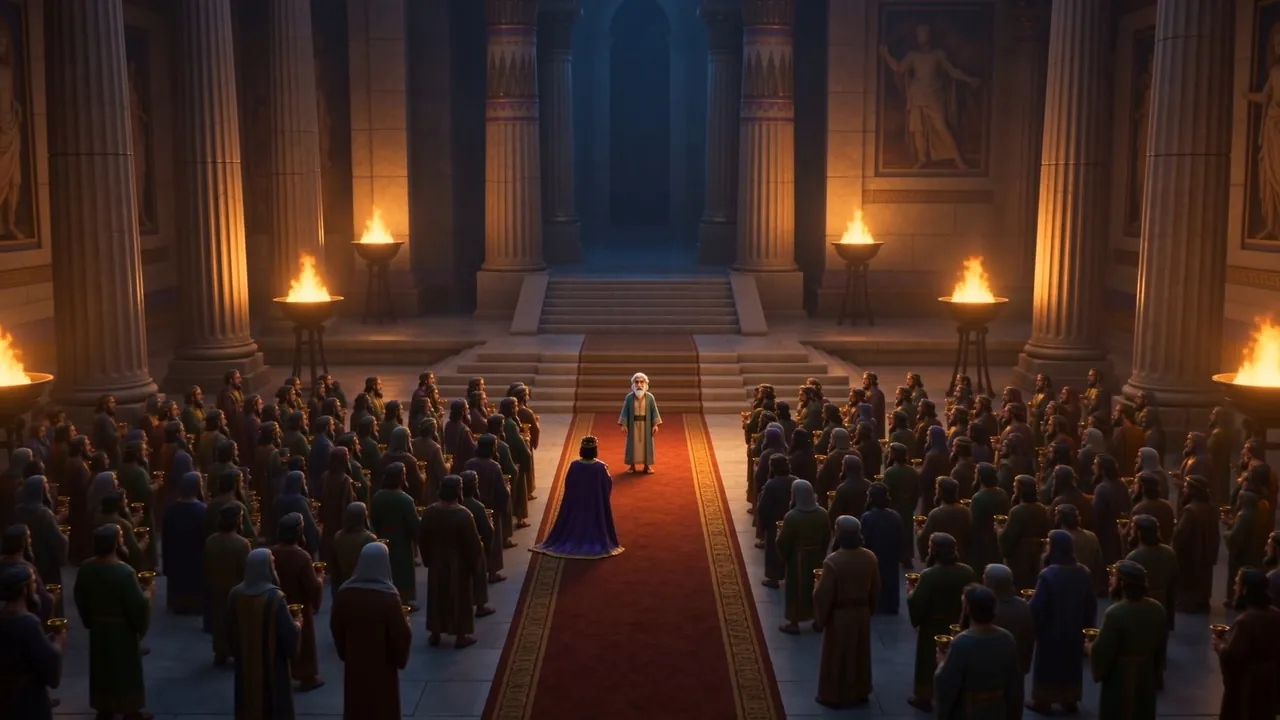 The old man stands alone in the hall he has just silenced
