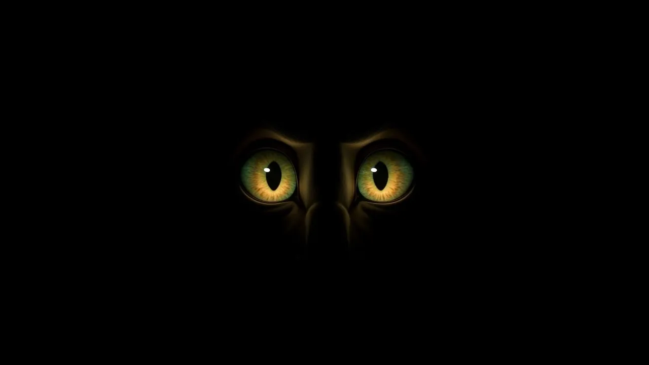 In the blackness, one pair of yellow eyes opens
