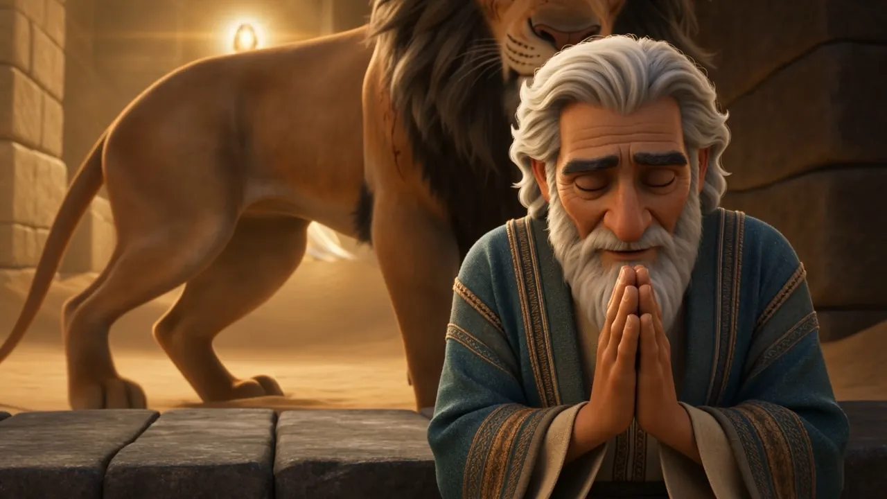 He prays on, the black lion dozing at his side