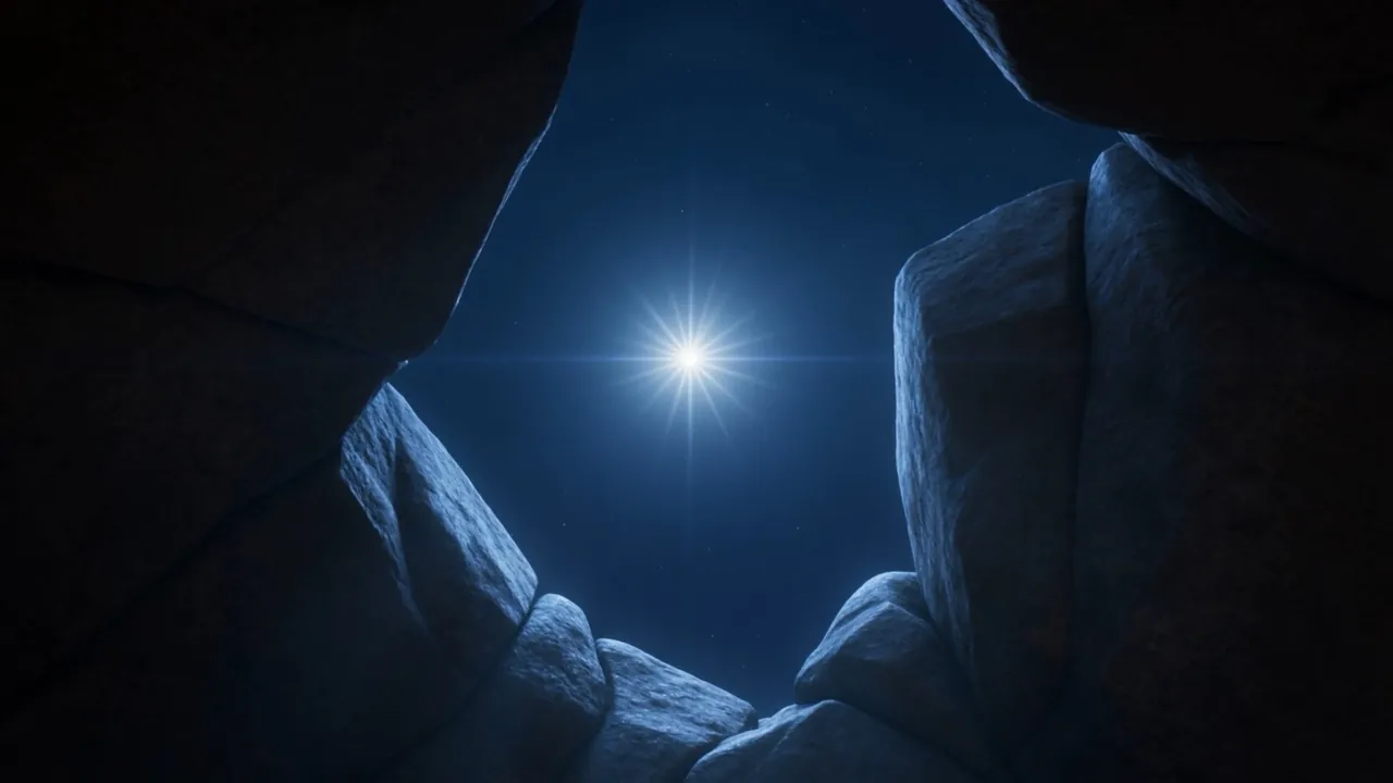 Above the den mouth, the morning star rises