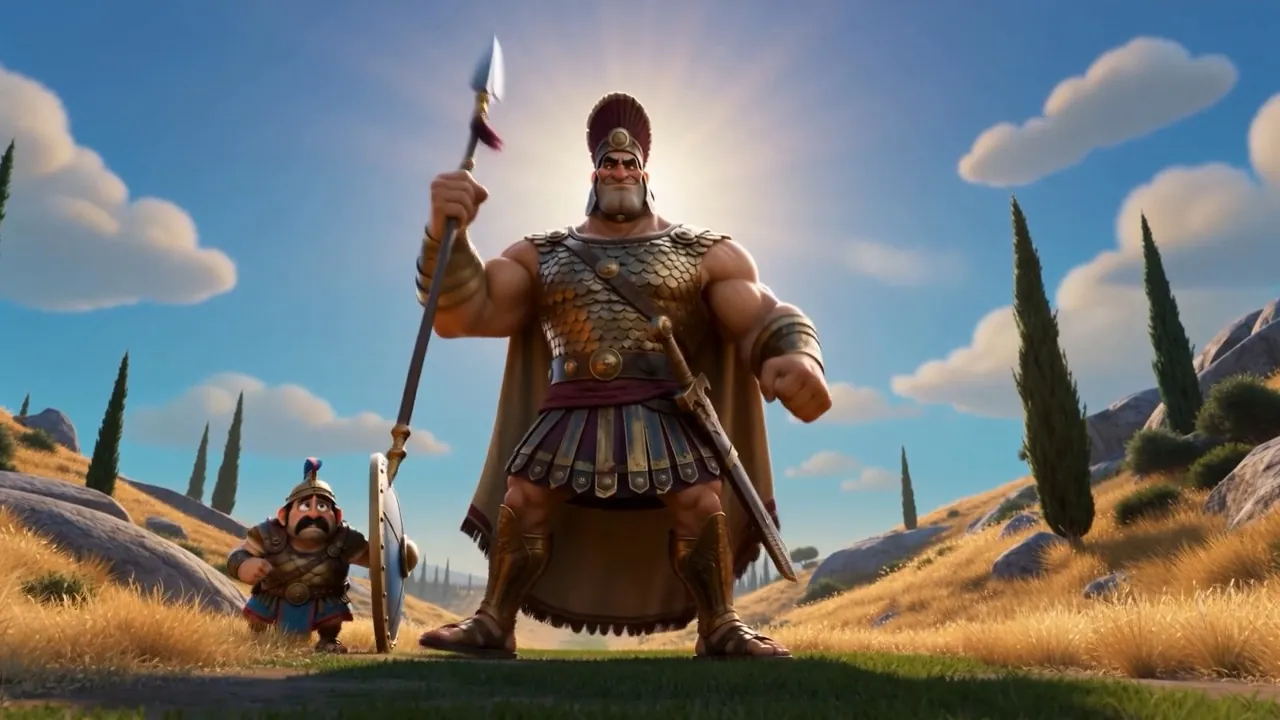 Goliath raises his fist against the sun