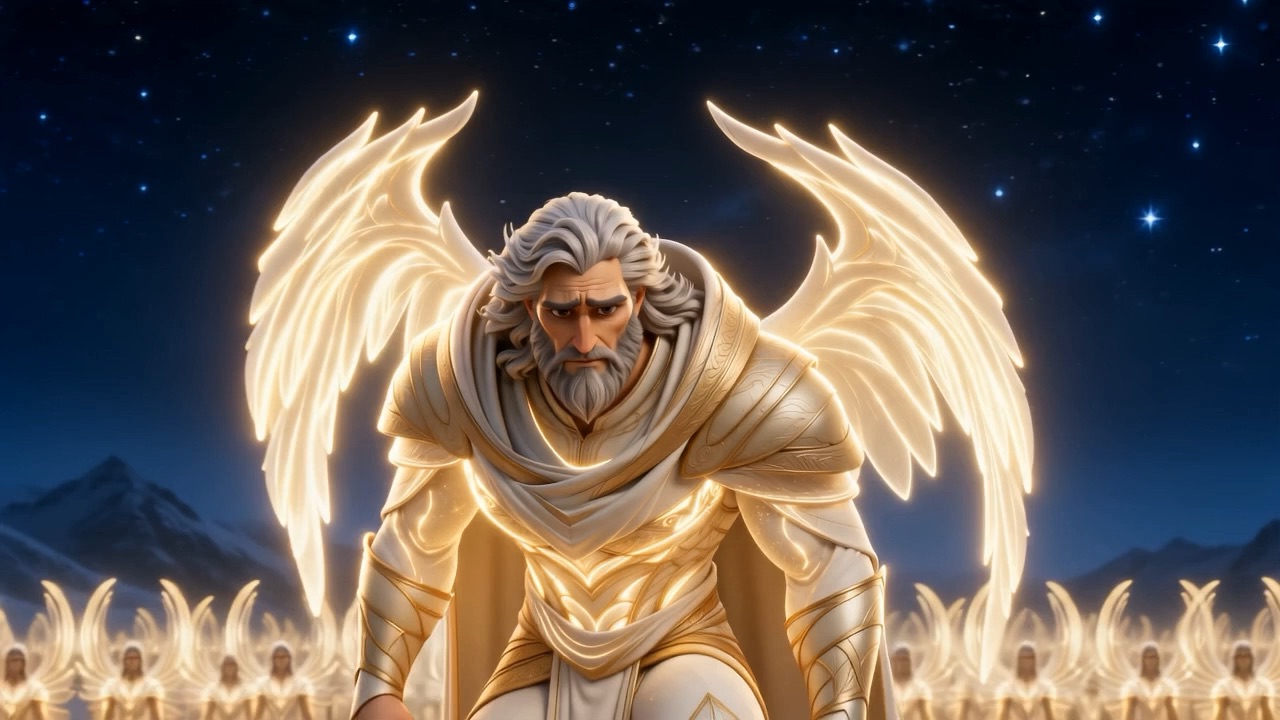 A winged Watcher lands under the stars