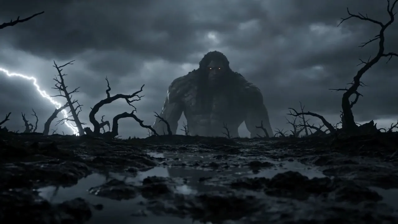 Lightning outlines a giant among dead trees