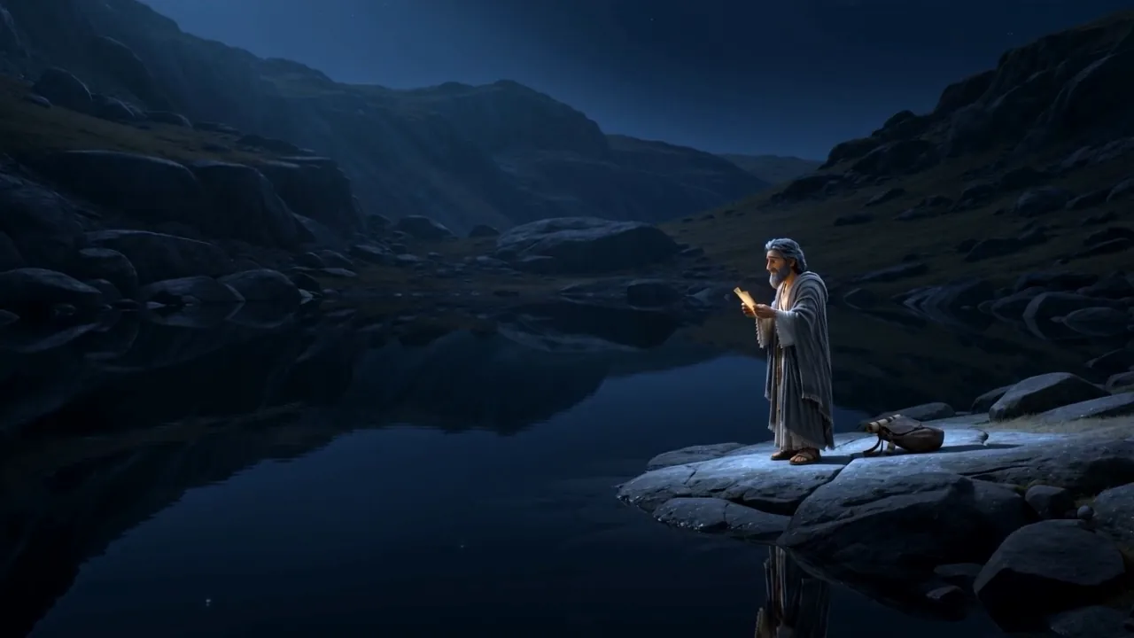 By night, Enoch reads the petition from a scroll