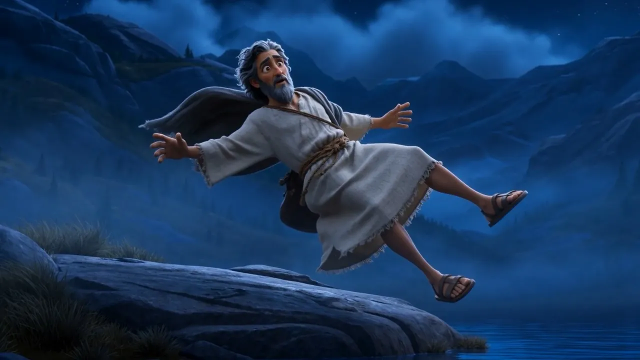 The world falls away beneath him