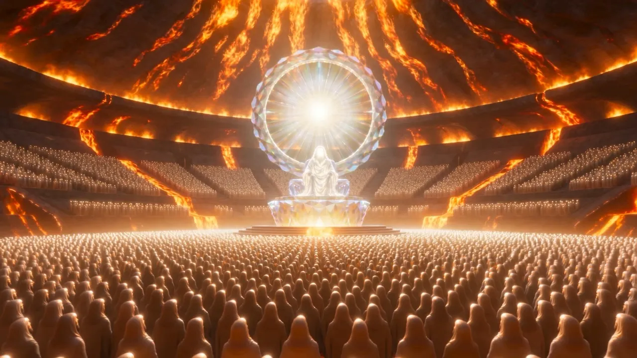 A hall with no far wall, and ranks that do not end