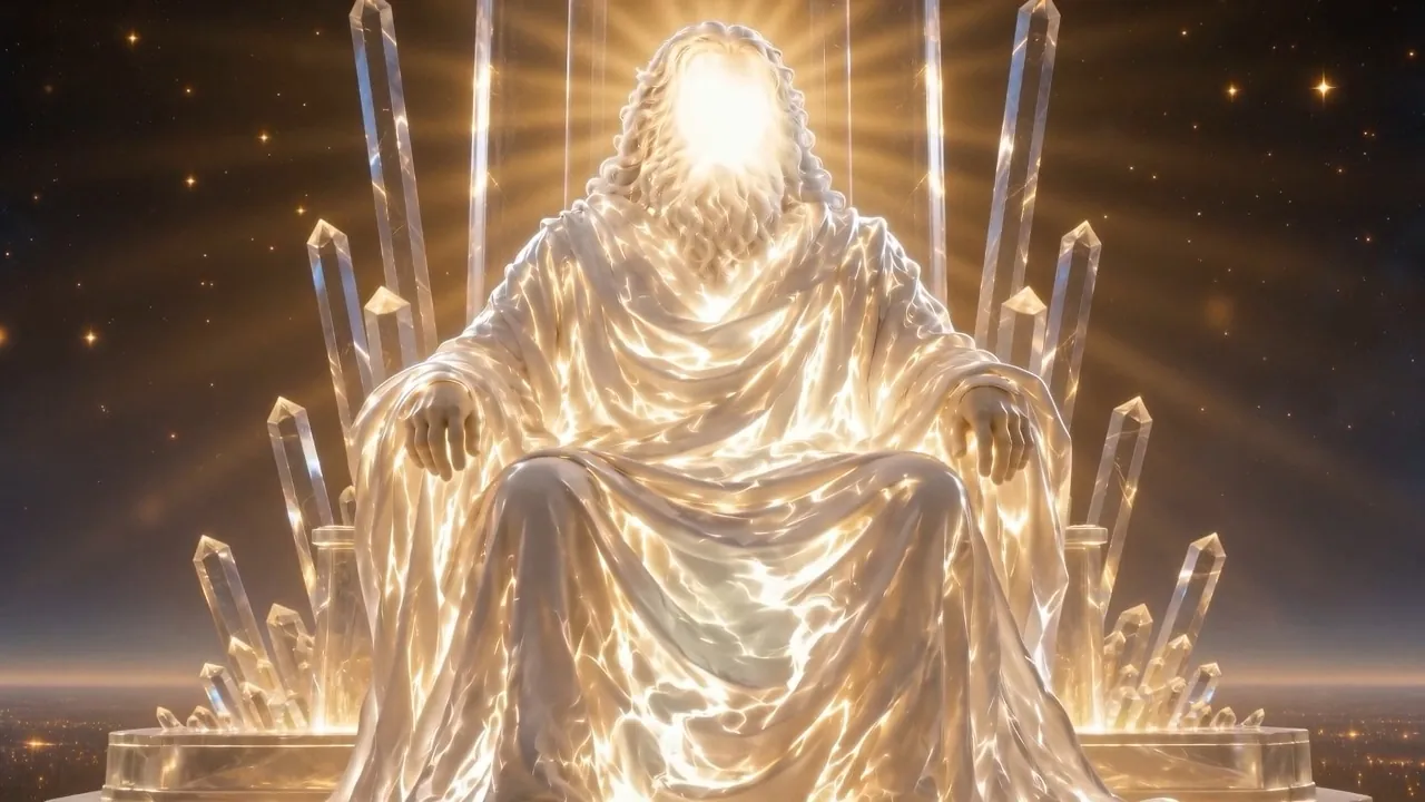 A crystal throne, and a face made only of light