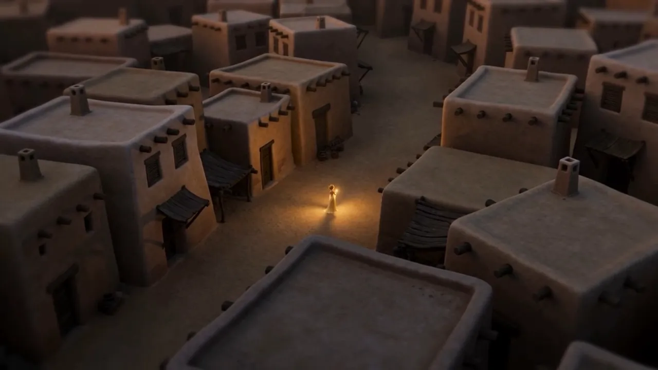 One small light, moving through a sleeping village