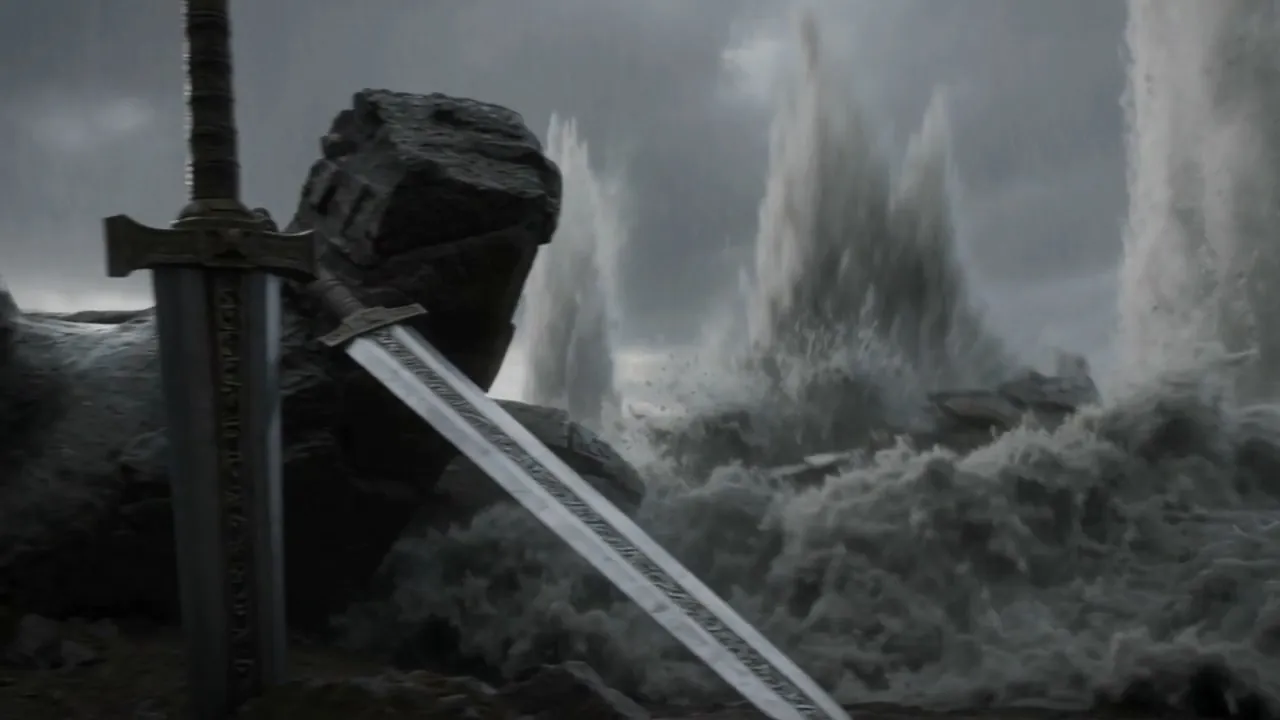 A sword left in a rock, going under