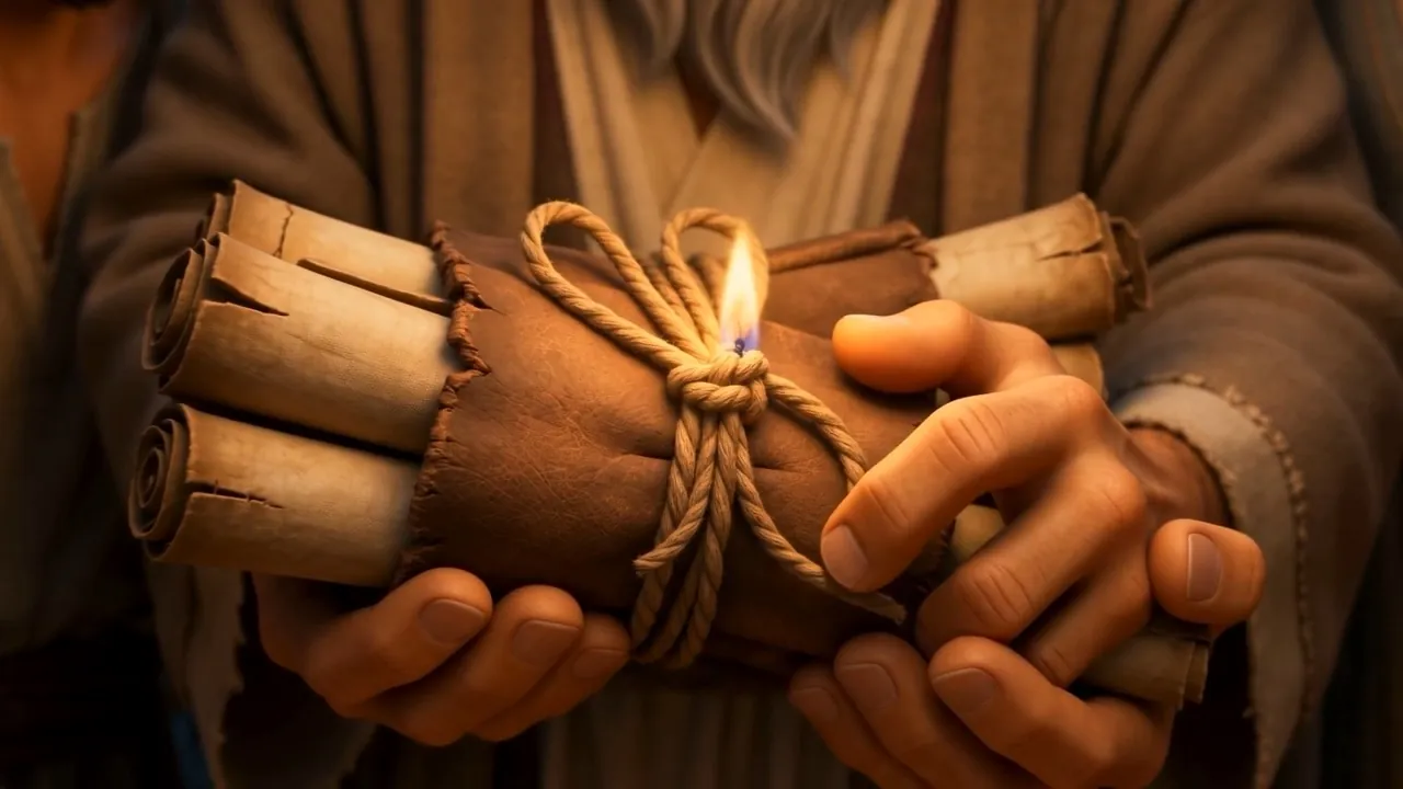 And a bundle of scrolls, tied with cord