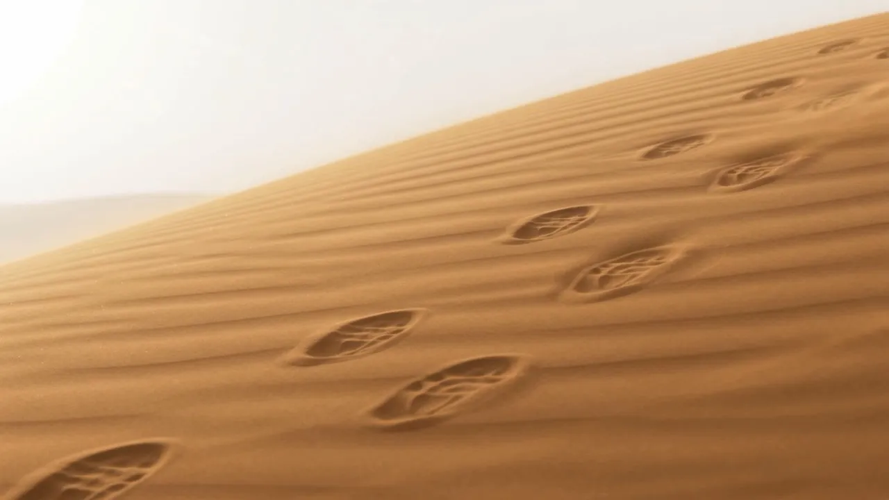 Smaller and smaller against the sand