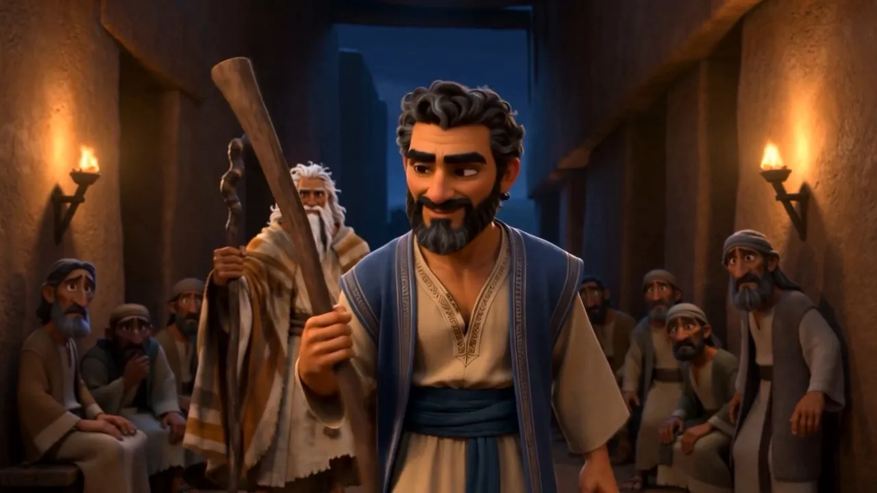 Aaron speaks. Moses stands behind him
