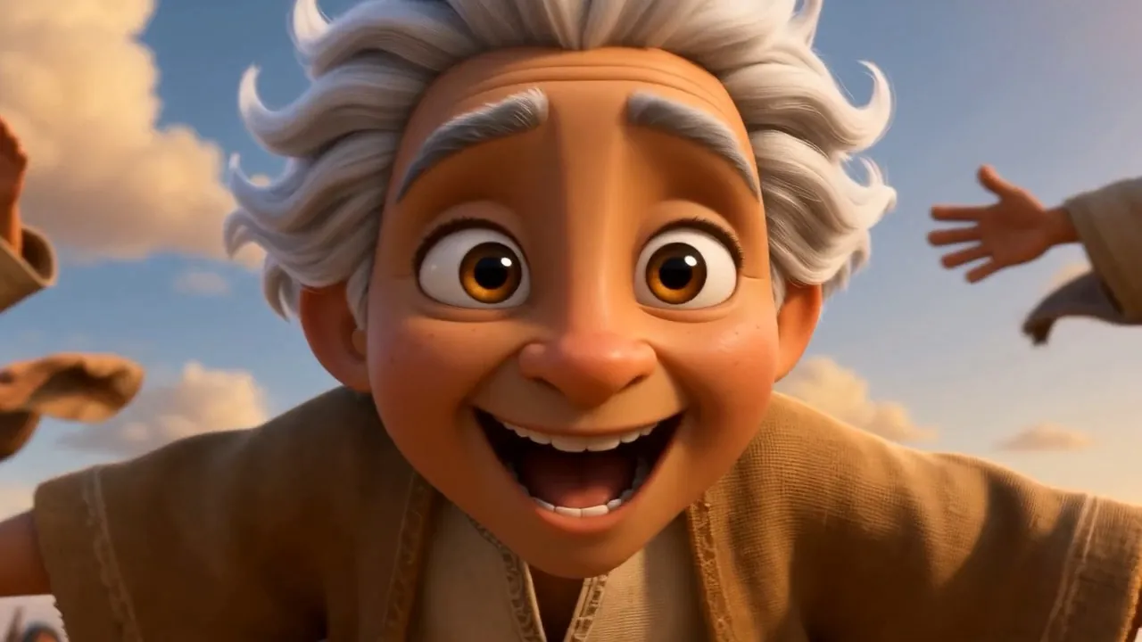 An old woman laughs, still giddy from the sea