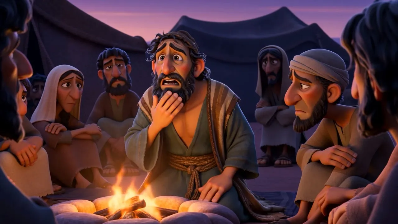 A family divides the last of the bread by the fire