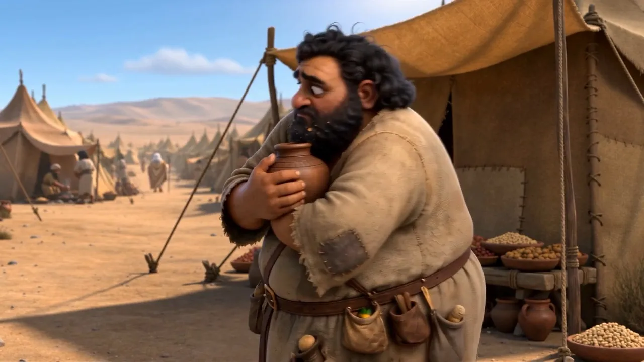 He finds nothing at all, and slinks back to his tent