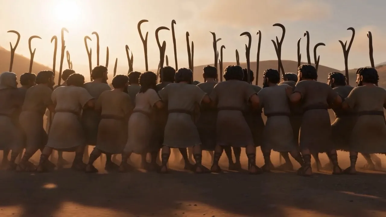 Shepherds and slaves take up their staffs as weapons