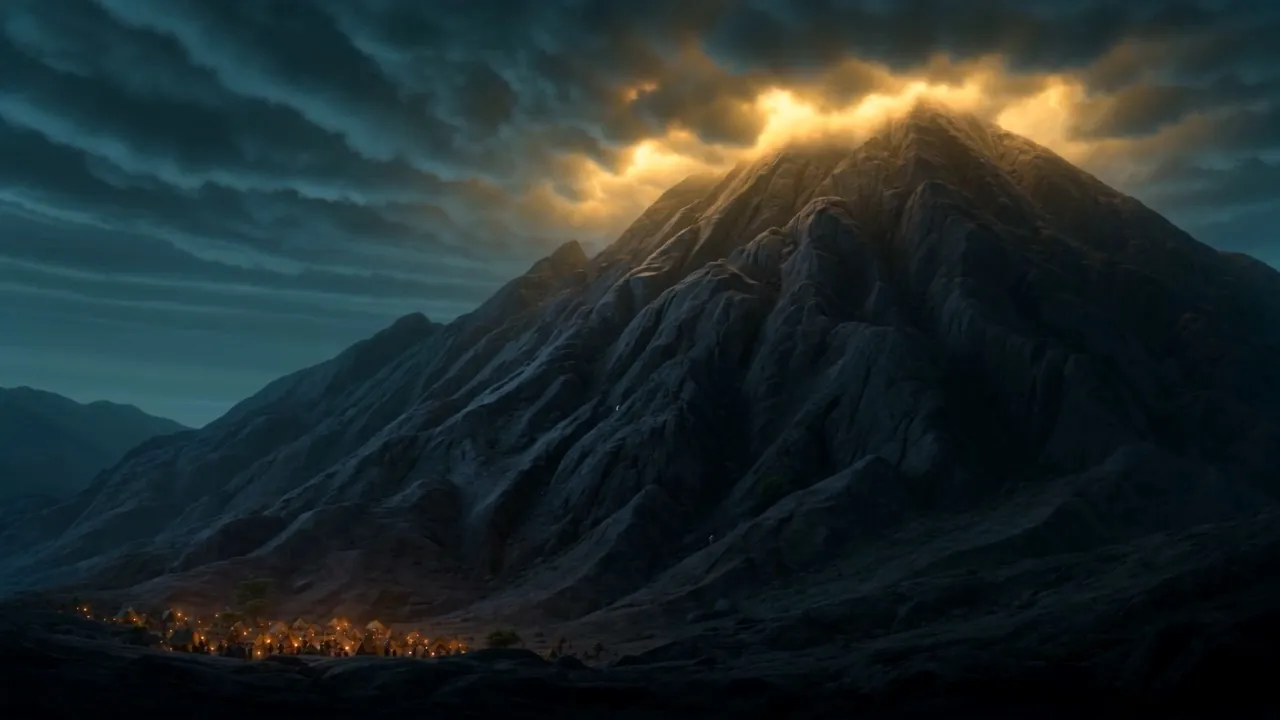 The dark mountain wearing a crown of light