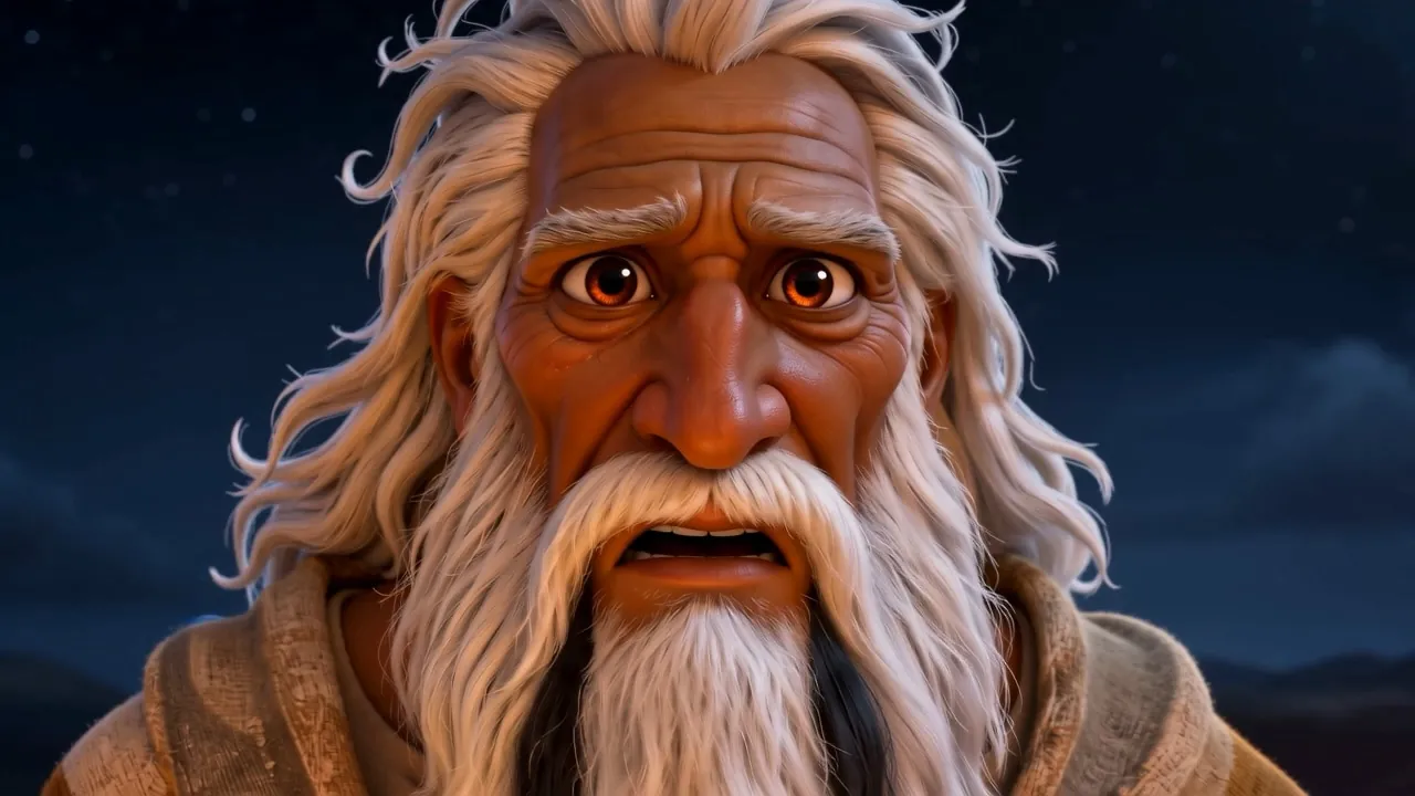 Moses' face as he understands what he is seeing