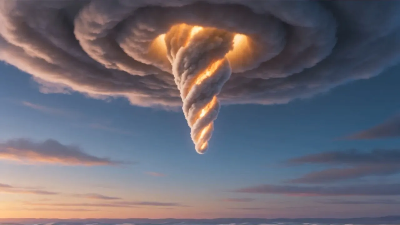 A column of cloud descends over the desert