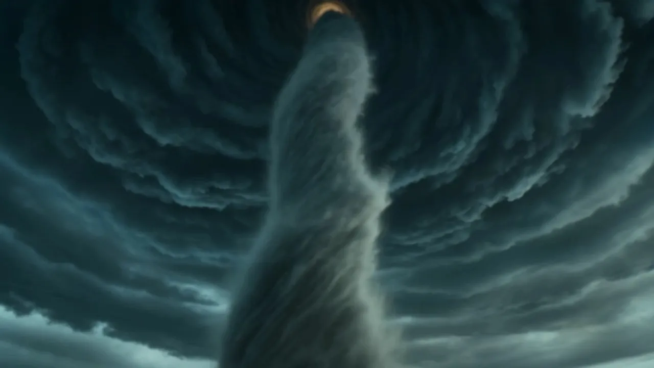 A spiral of cloud turning slowly overhead