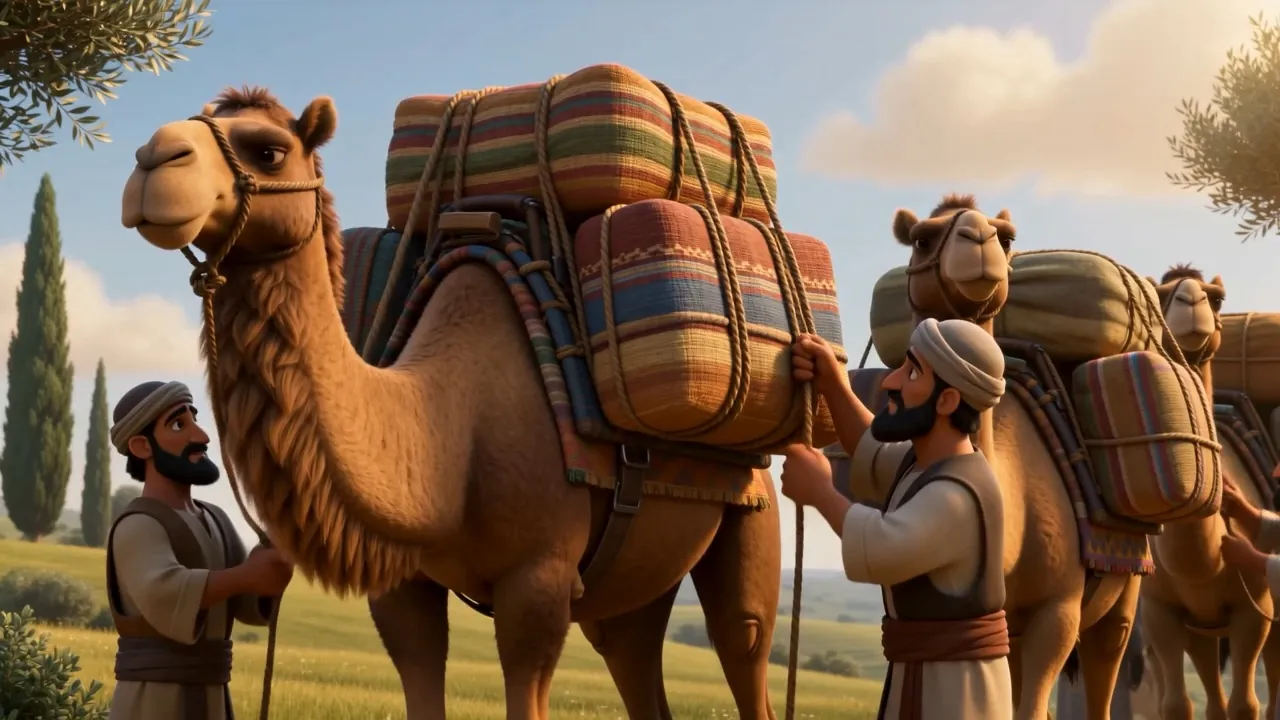 Camels being loaded in the yard