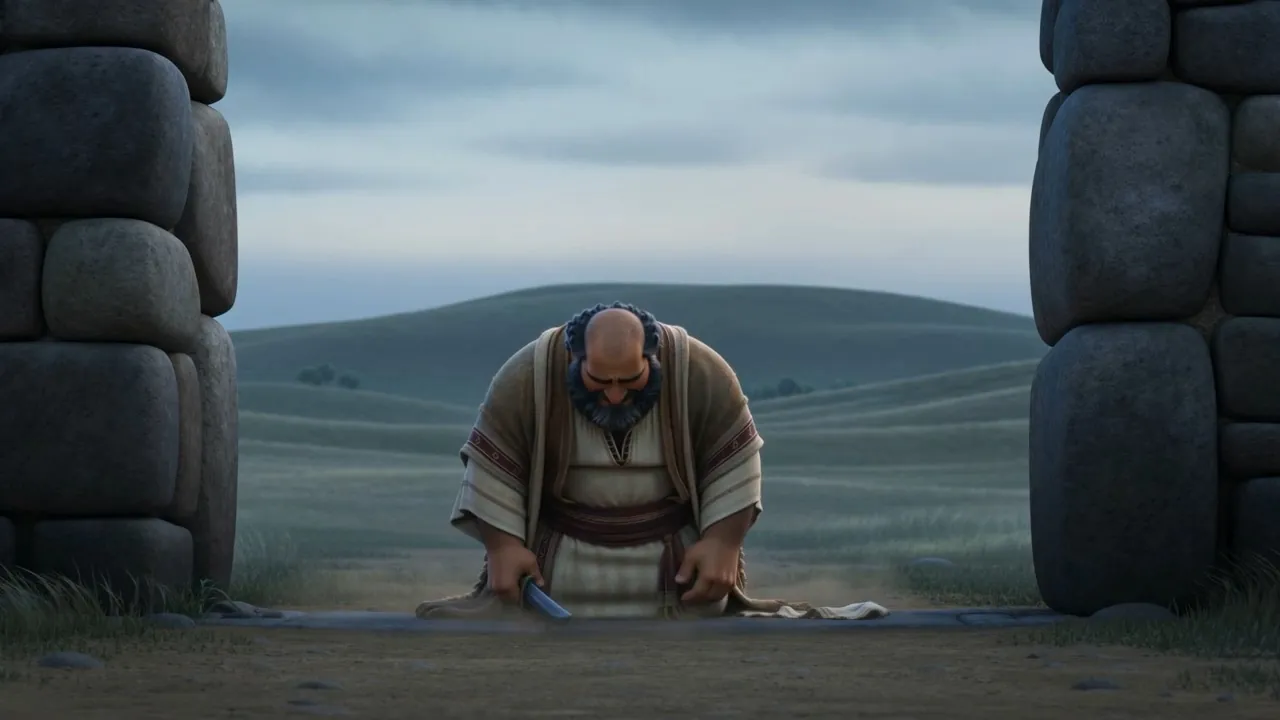 Hair on the ground at his feet