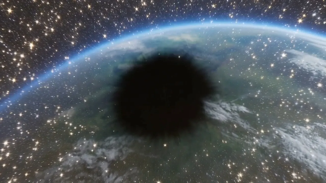 A shadow falling across the face of the Earth