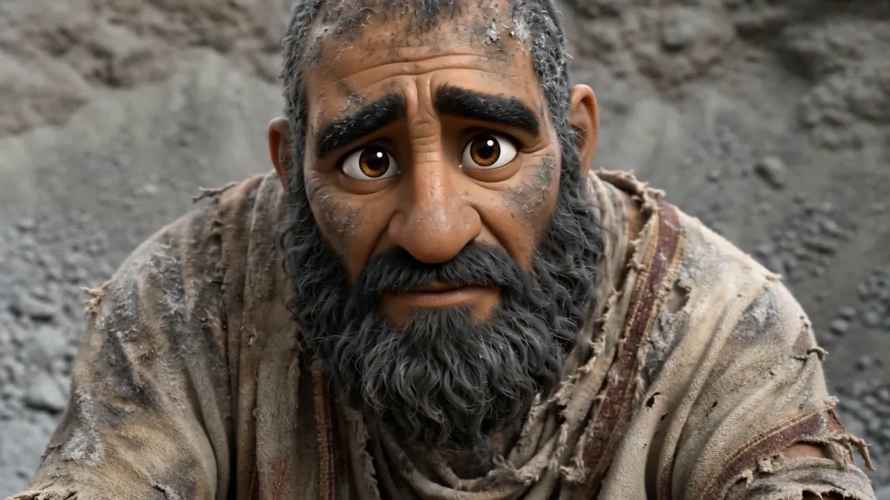 A man sitting in a pit of grey ash
